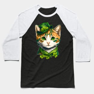 Lucky Beautiful Cat Lady Cat Girl St. Patrick's Day Baseball T-Shirt